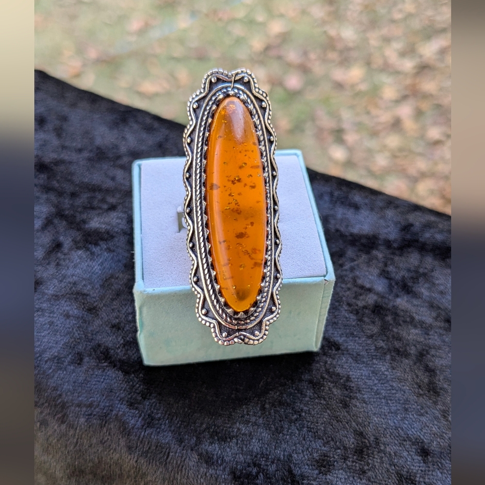 Handcrafted Ladies Golden Amber Full Finger Ring (6.25) - Picture 10 of 13